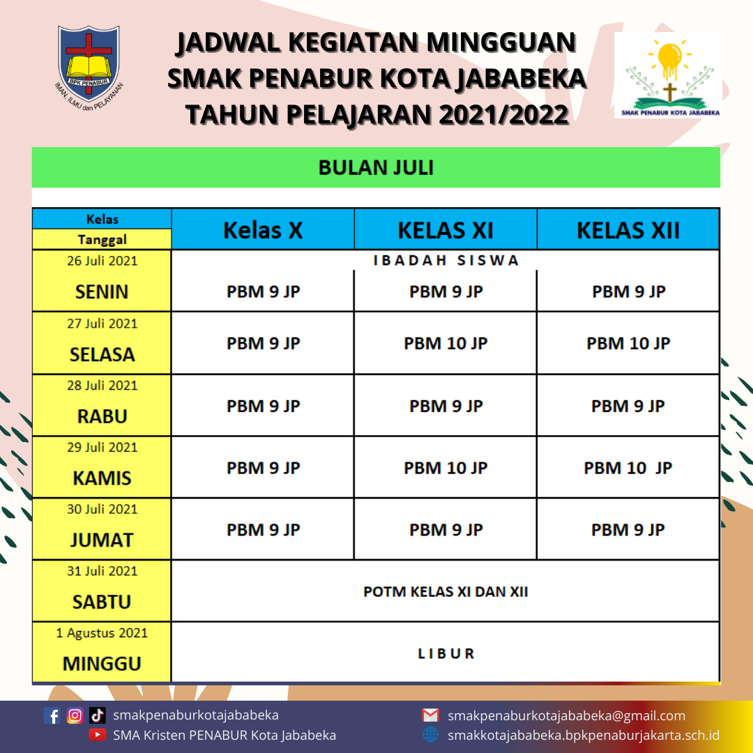 JADWAL MINGGUAN 26-31 JULI 2021