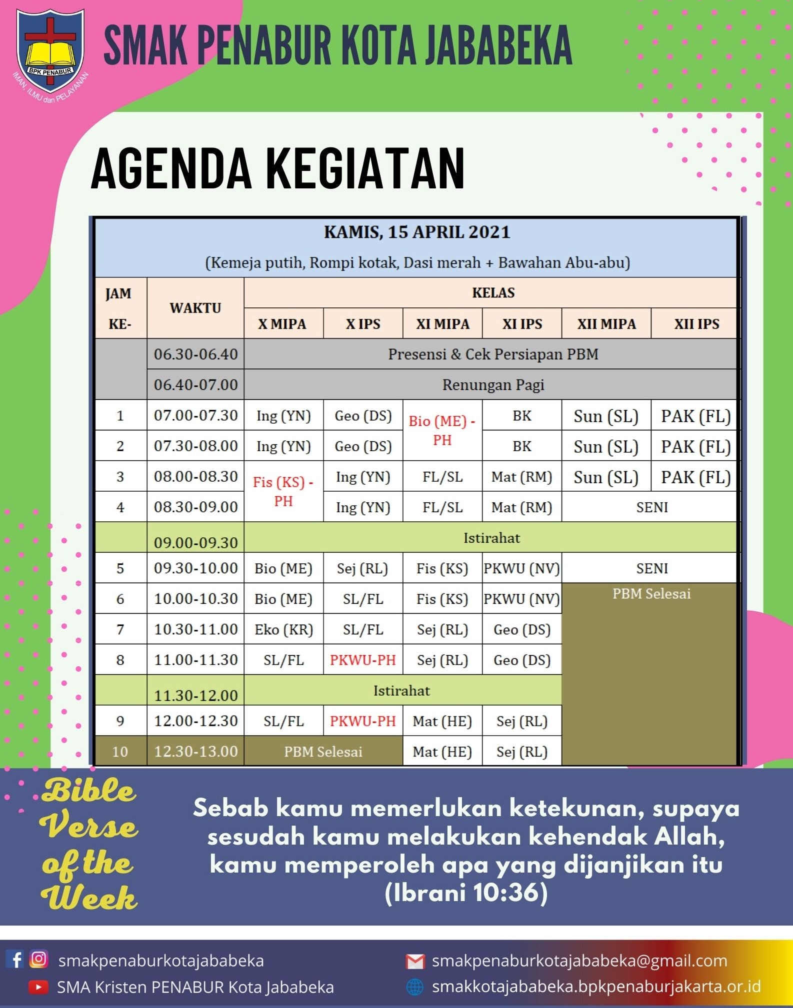 AGENDA KEGIATAN - Kamis, 15 April 2021