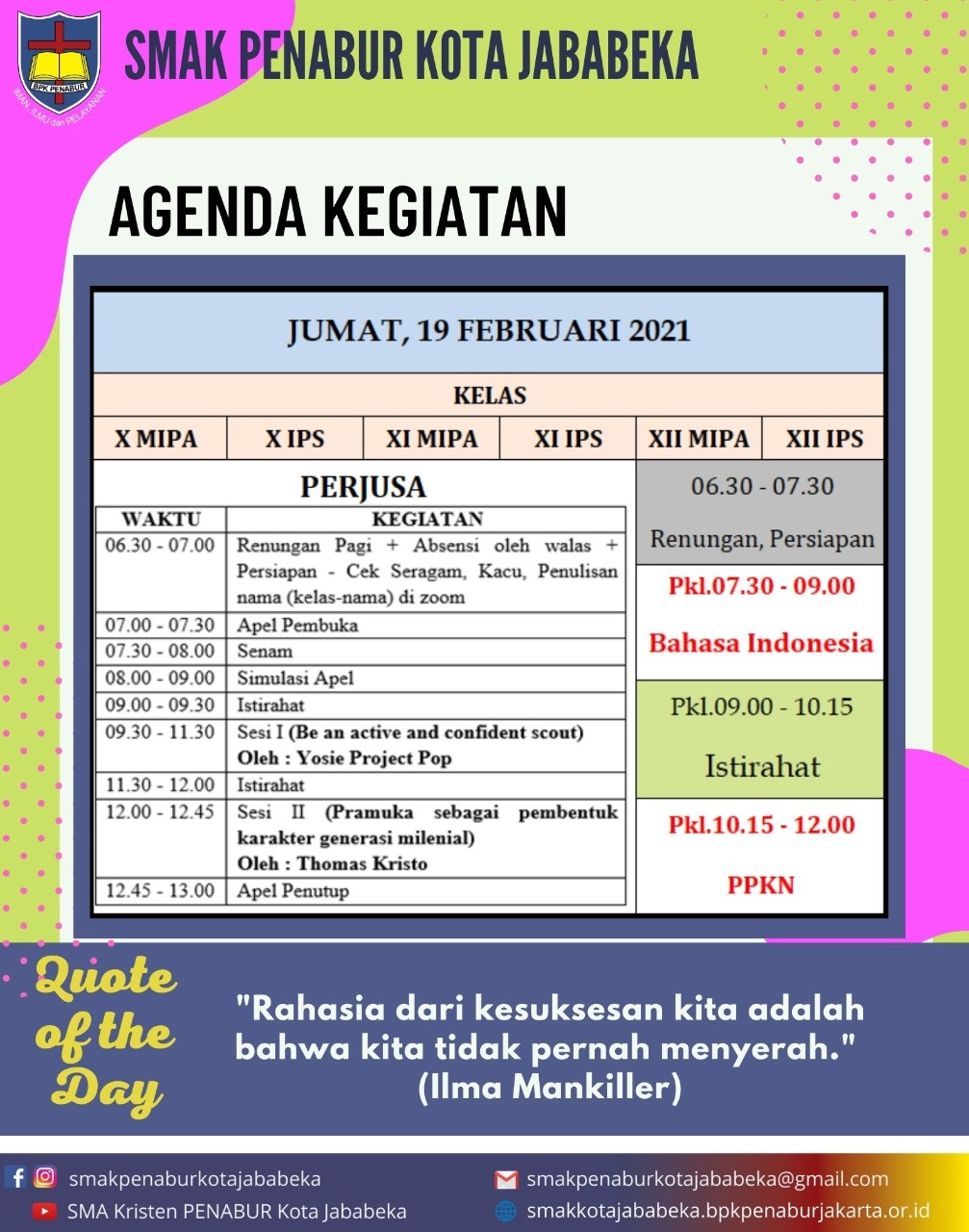 Jadwal PJJ 19 Februari 2021