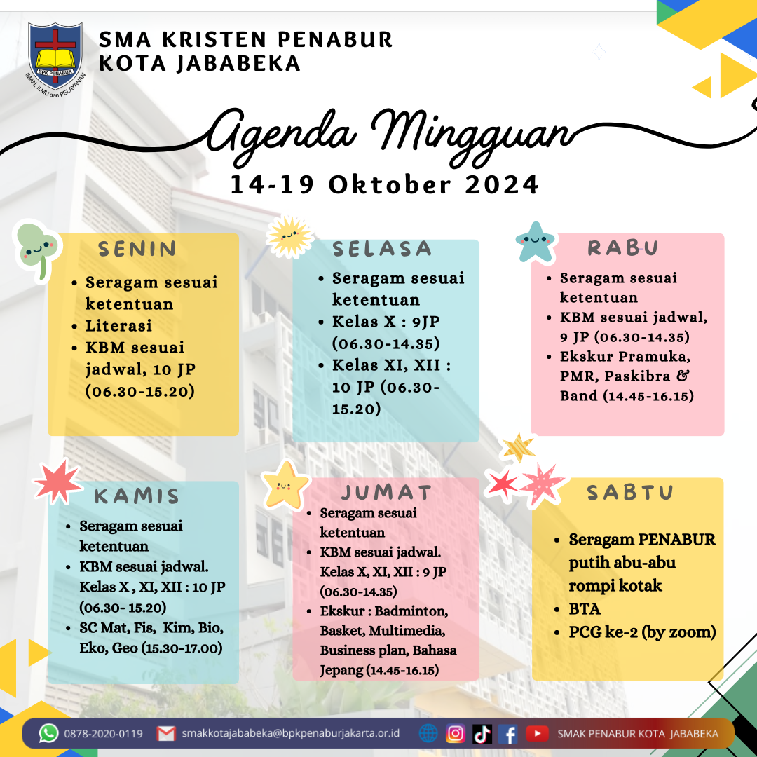 Jadwal Mingguan, 14 Oktober - 19 Oktober 2024