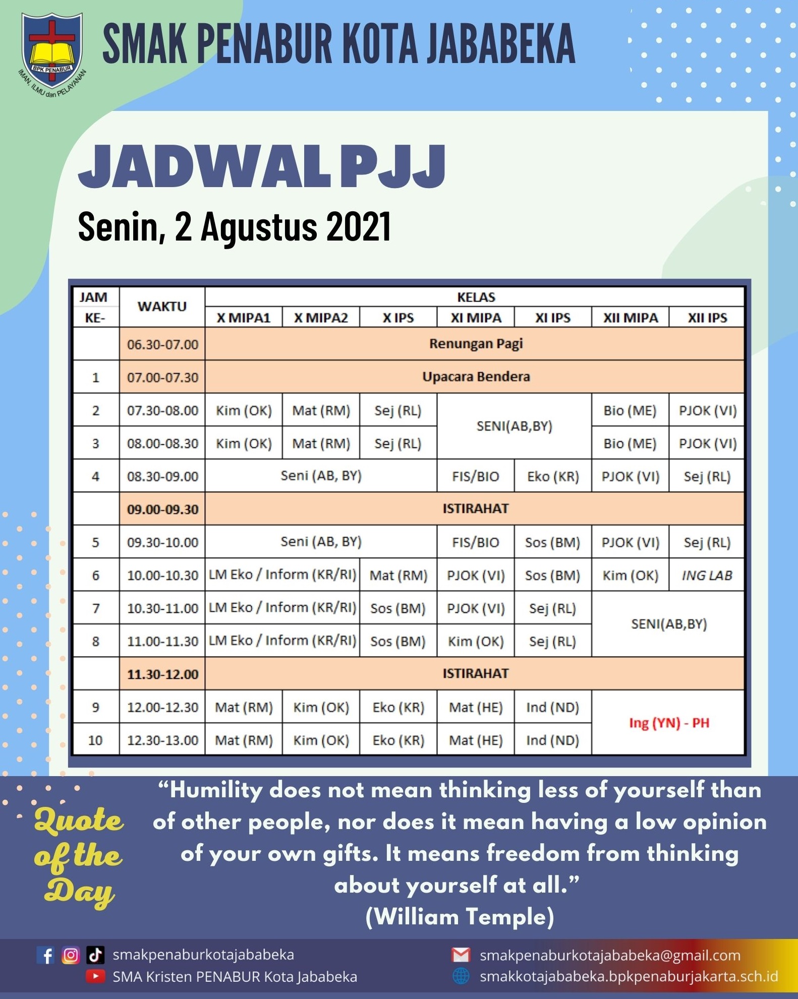 AGENDA KEGIATAN - Senin, 2 Agustus 2021