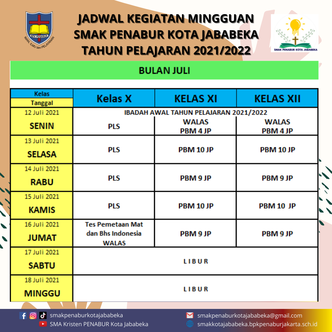 JADWAL MINGGUAN 12-18 JULI 2021