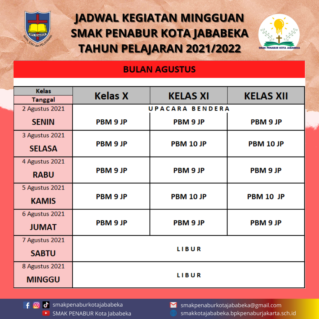 JADWAL MINGGUAN 2-8 AGUSTUS 2021