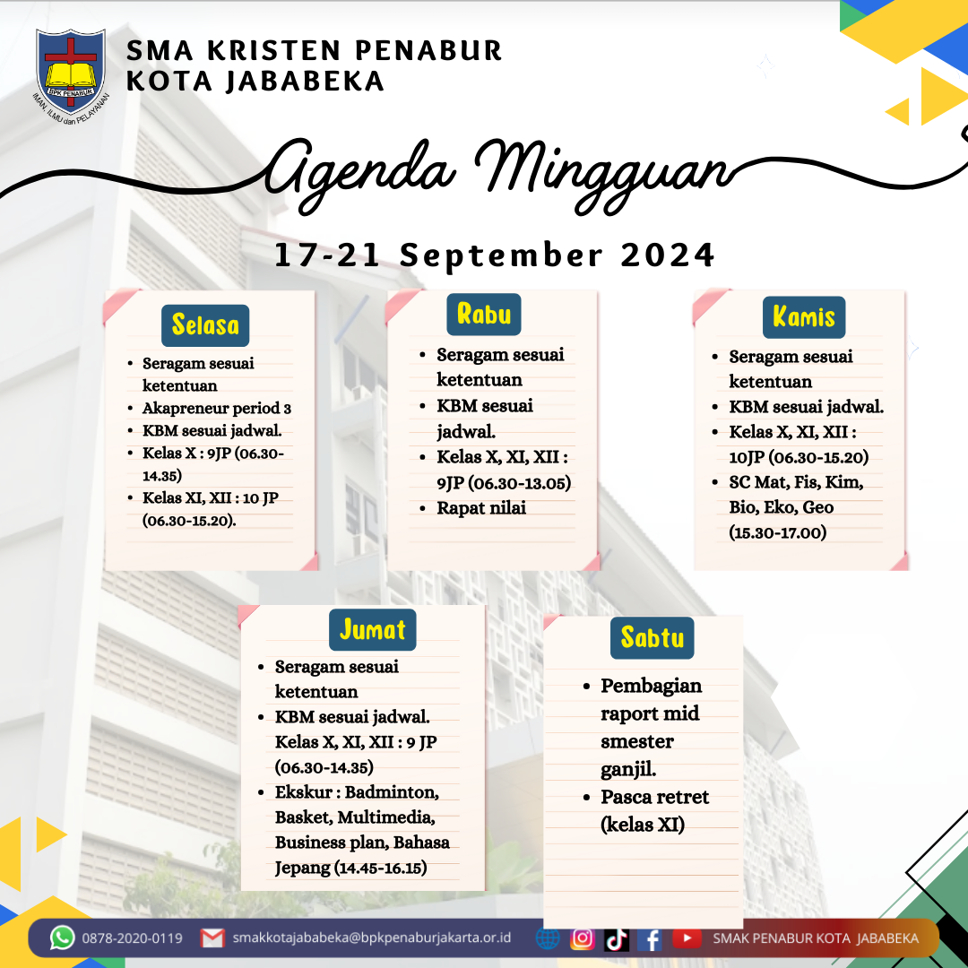 Jadwal Mingguan, 17 September - 21 September 2024