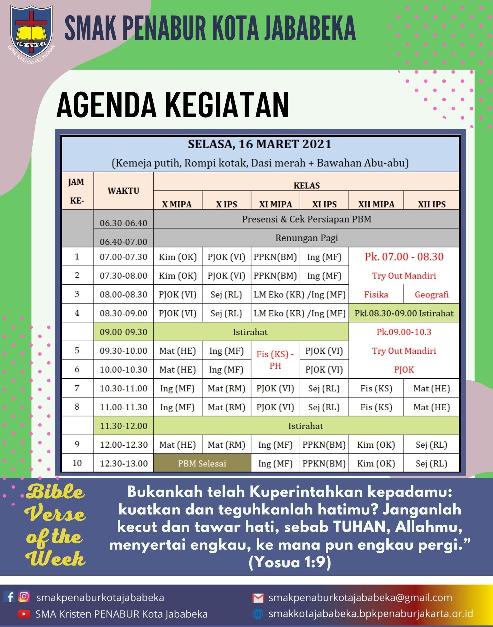 Agenda Kegiatan - Selasa, 16 Maret 2021