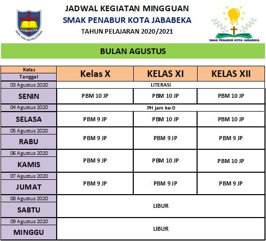 Jadwal Mingguan 3-7 Agustus 2020