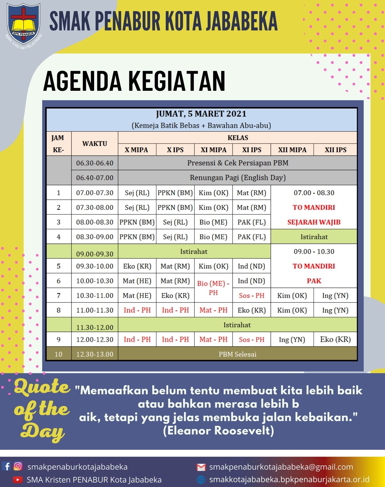 Agenda Kegiatan - Jumat, 5 Maret 2021