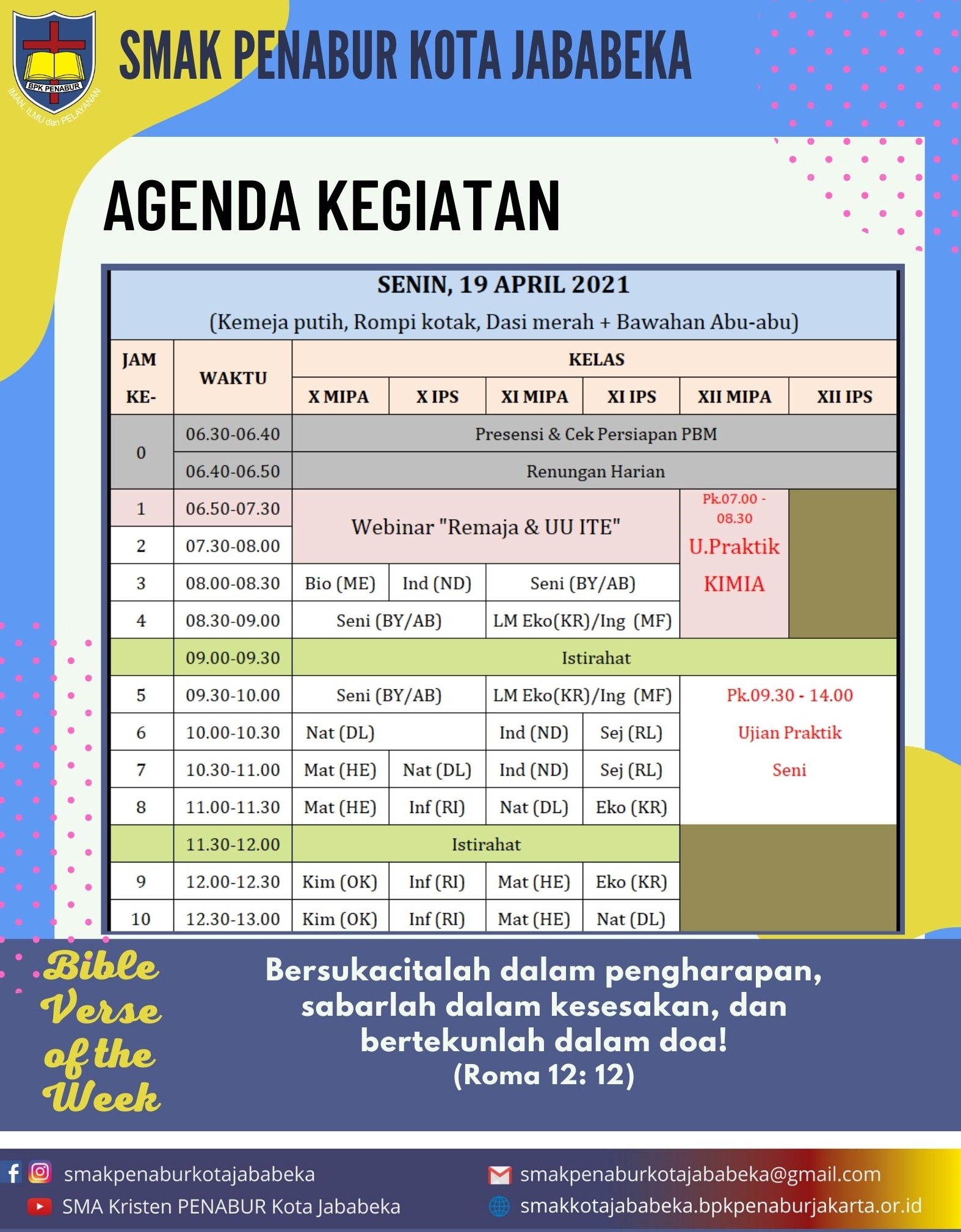 AGENDA KEGIATAN - Senin, 19 April 2021