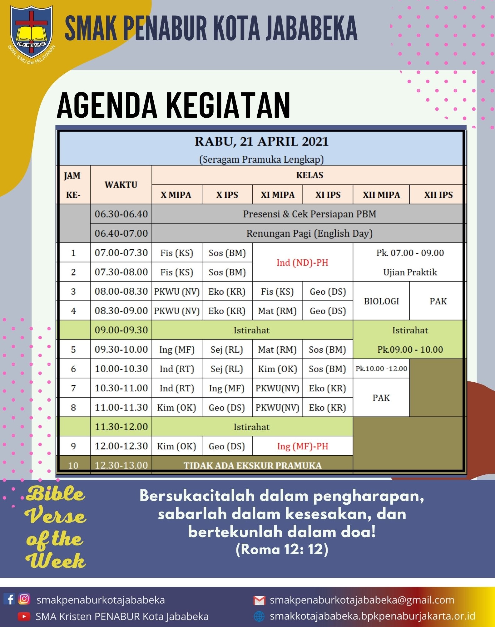 AGENDA KEGIATAN - Rabu, 21 April 2021