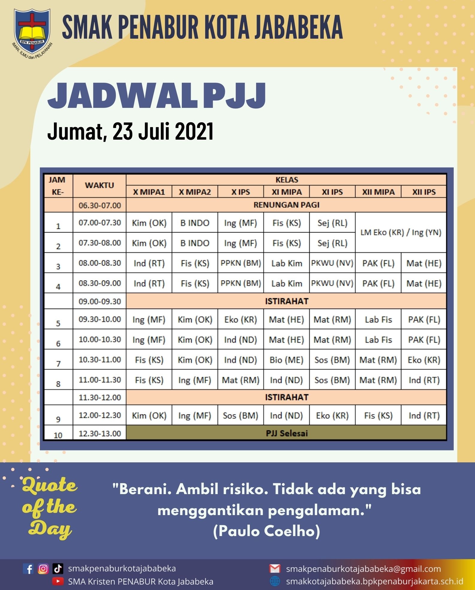 AGENDA KEGIATAN - Jumat, 23 Juli 2021