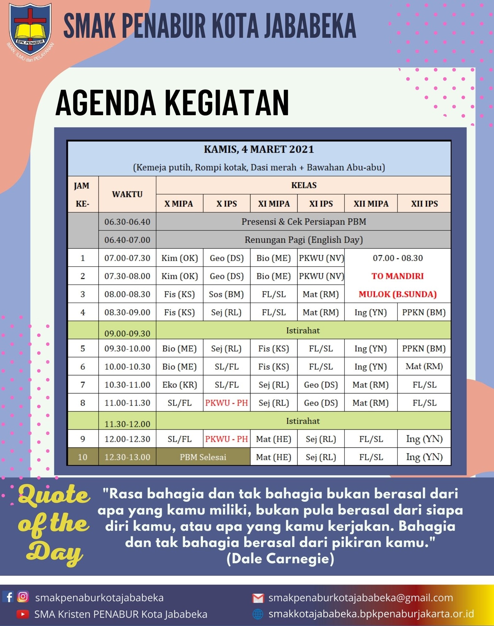 Agenda Kegiatan - Kamis, 4 Maret 2021