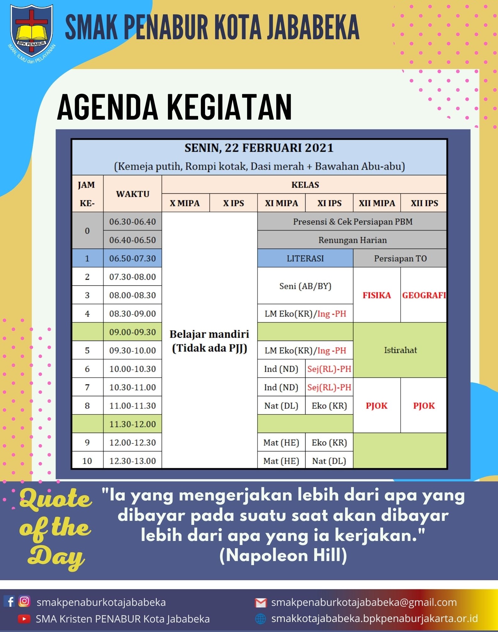 Agenda AKJ, Senin 22 Februari 2021