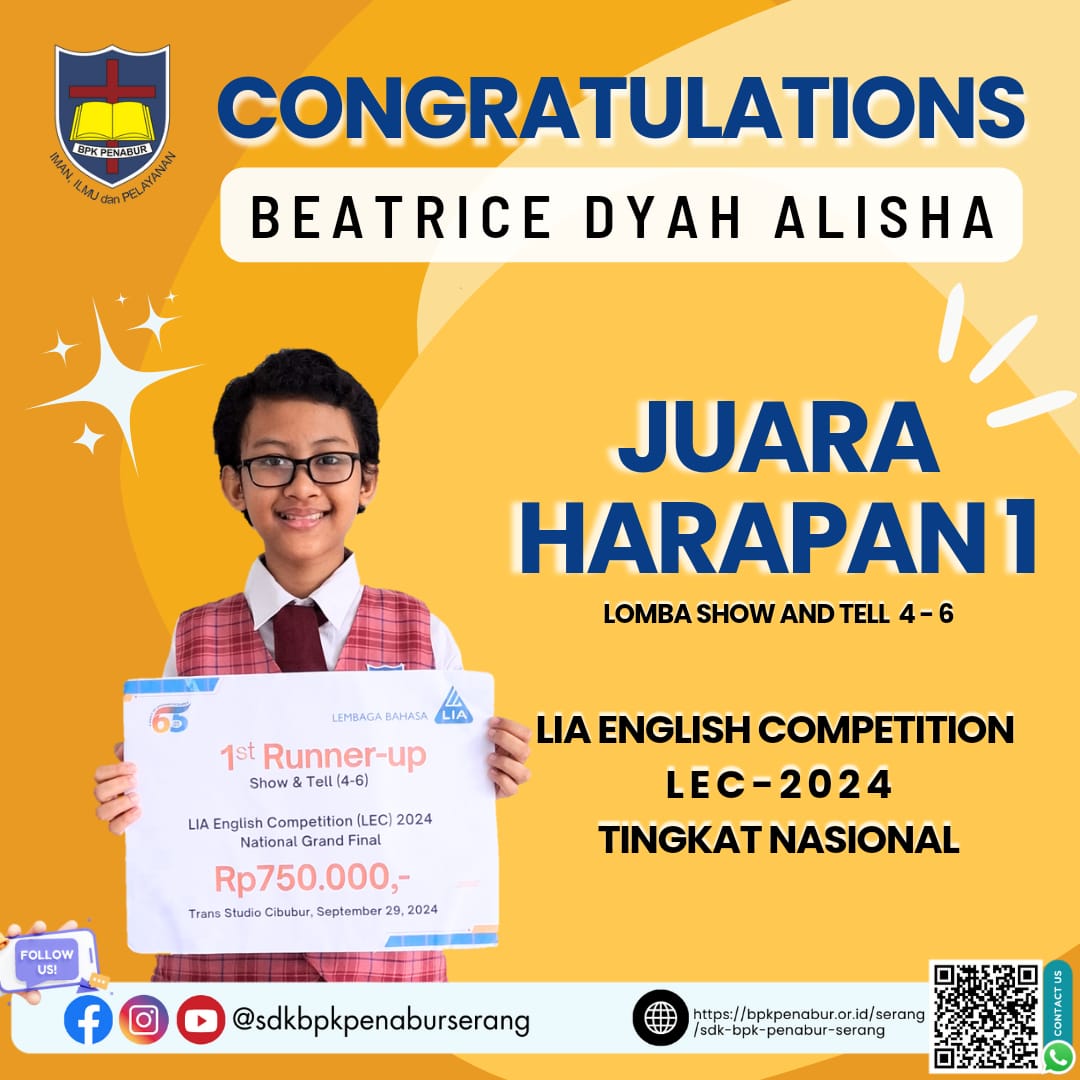 Juara Harapan  1 Lomba Show and Tell LIA English Competition (LEC 2024) Tingkat NASIONAL