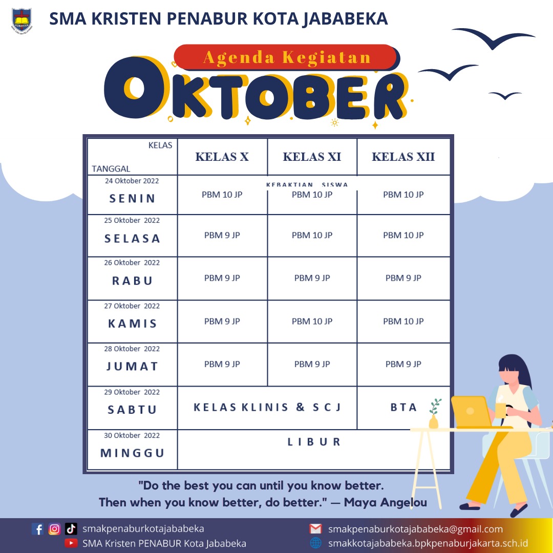 Jadwal Mingguan : 24 Oktober - 30 Oktober 2022