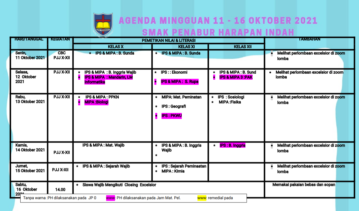 Agenda Mingguan, Senin - Jumat 11-16 Oktober 2021