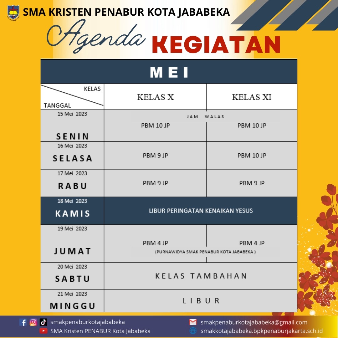 Jadwal Mingguan : 15 Mei - 20 Mei 2023