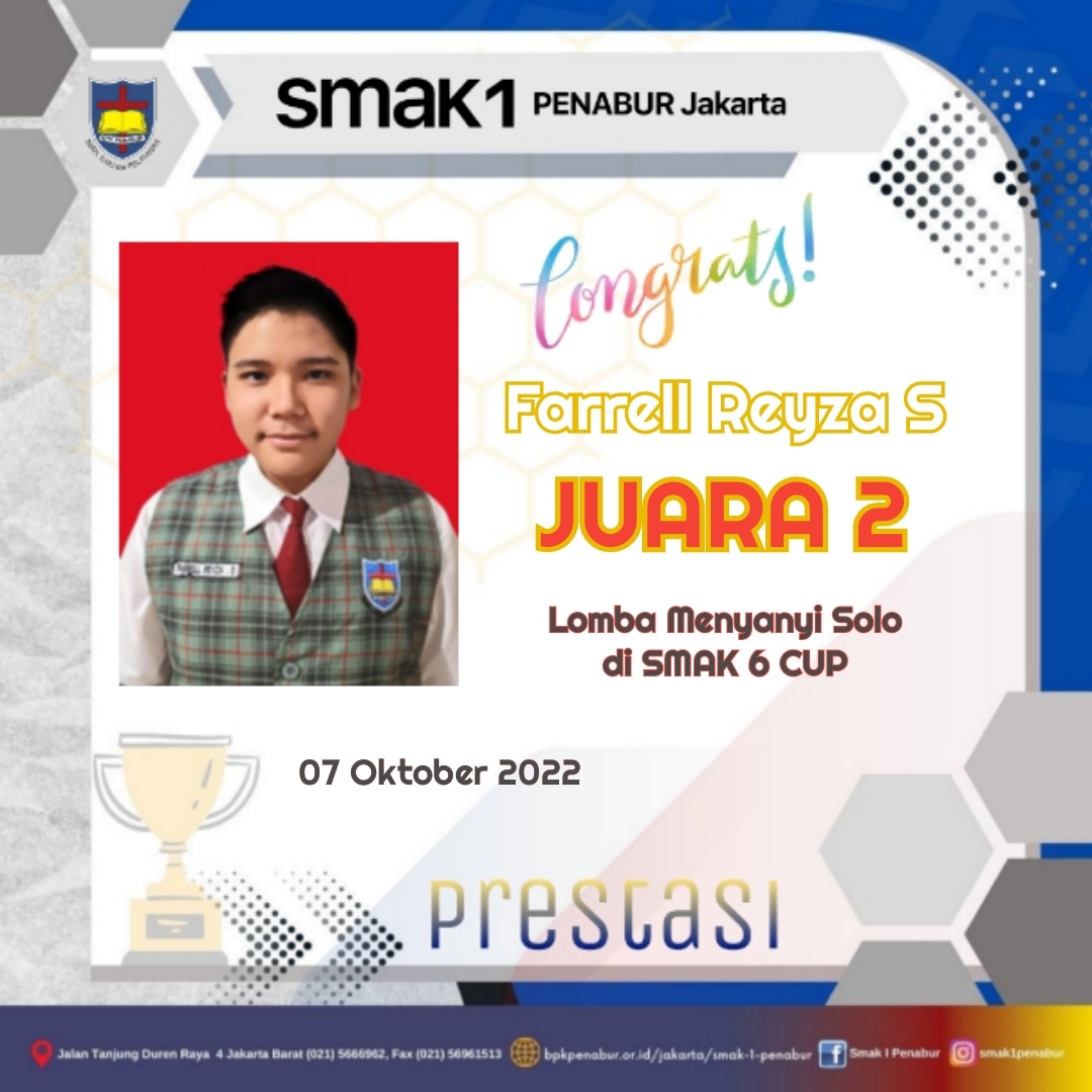 Prestasi Siswa SMAK 1 PENABUR JAKARTA Meraih Juara 2 dalam lomba SMAK 6 CUP 2022