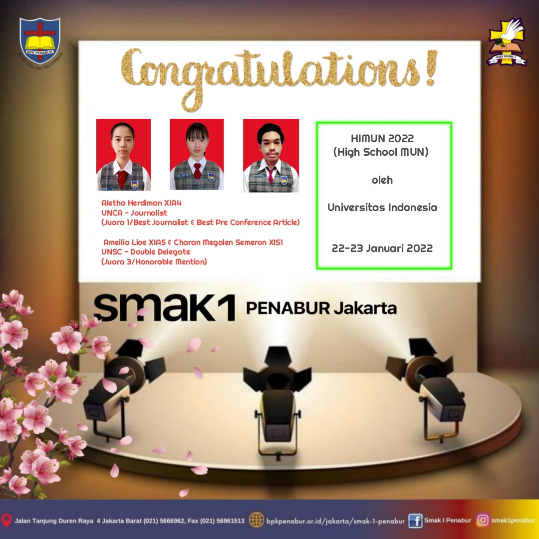 Prestasi Peserta Didik SMAK 1 dalam Lomba HIMUN (High School MUN) di Universitas Indonesia 2022