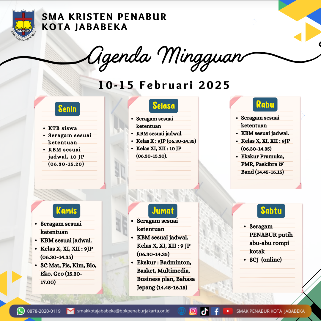 Jadwal Mingguan, 10 Februari - 15 Februari 2025