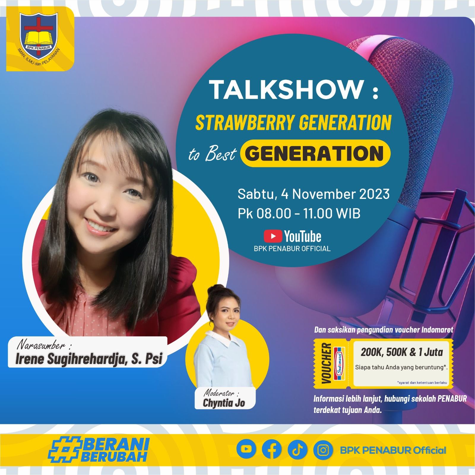 TALKSHOW BPK PENABUR "STRAWBERRY GENERATION TO BEST GENERATION"