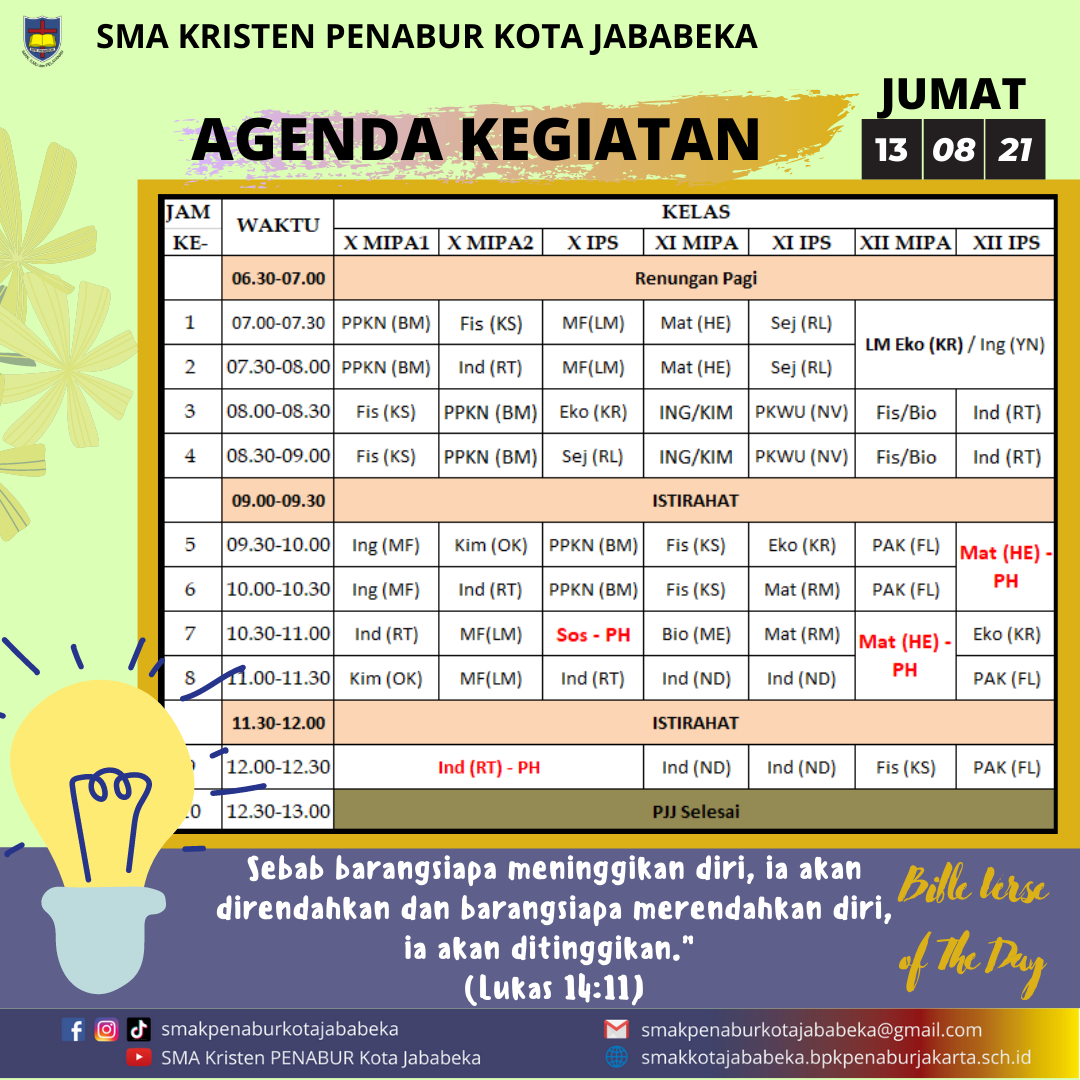 AGENDA KEGIATAN - Jumat, 13 Agustus 2021