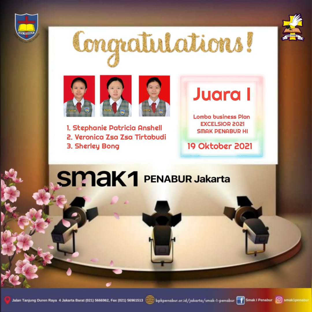 Siswa SMAK1 PENABUR JAKARTA kembali memperoleh prestasi JUARA 1   Lomba business Plan EXCELSIOR 2021