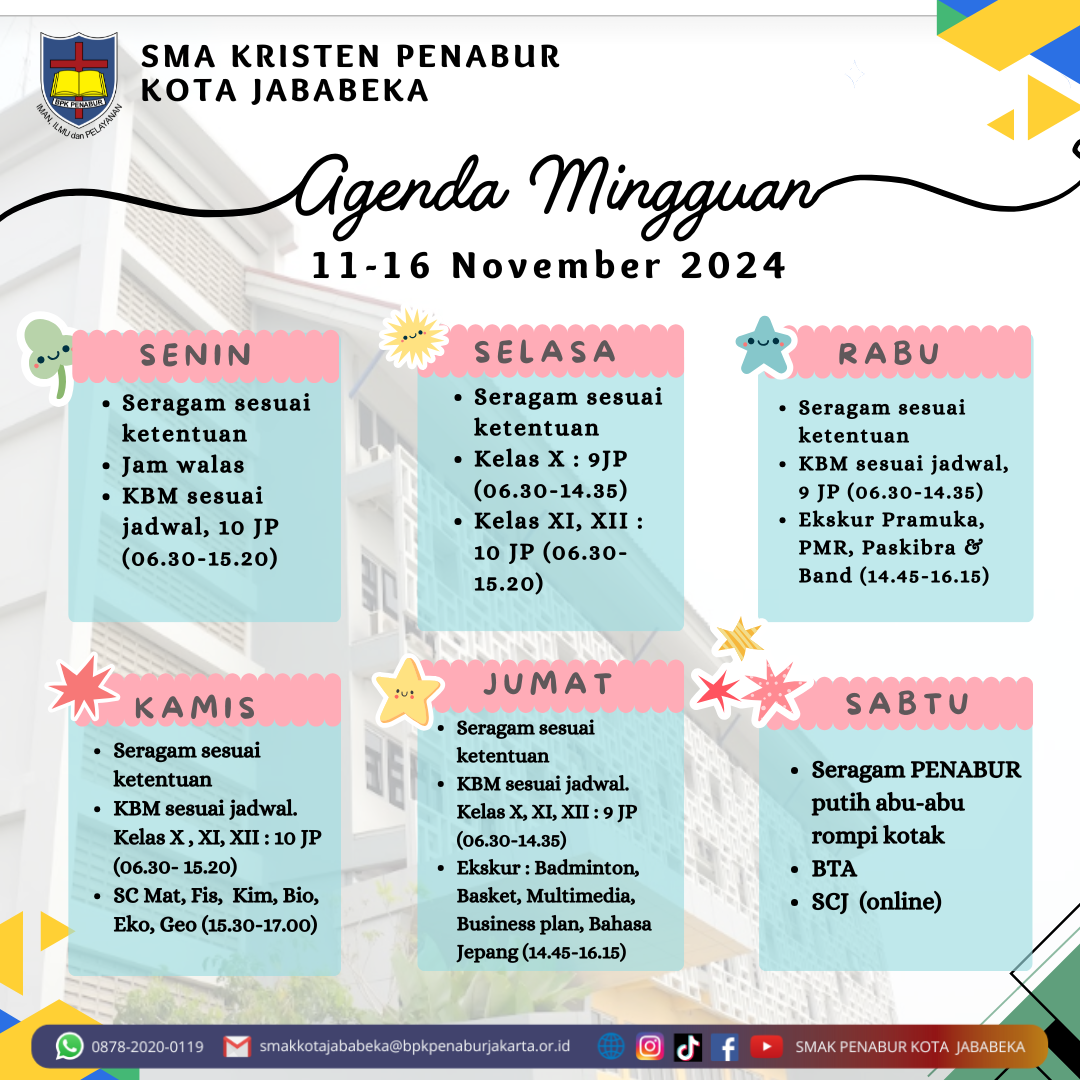 Jadwal Mingguan, 11 November - 16 November 2024