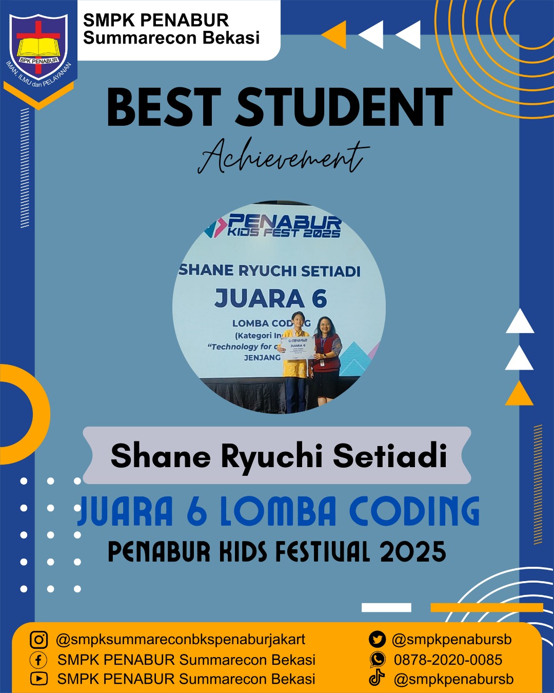 Juara 6 dalam Lomba Coding di ajang PENABUR Kids Festival 2025 di Mall Taman Anggrek !