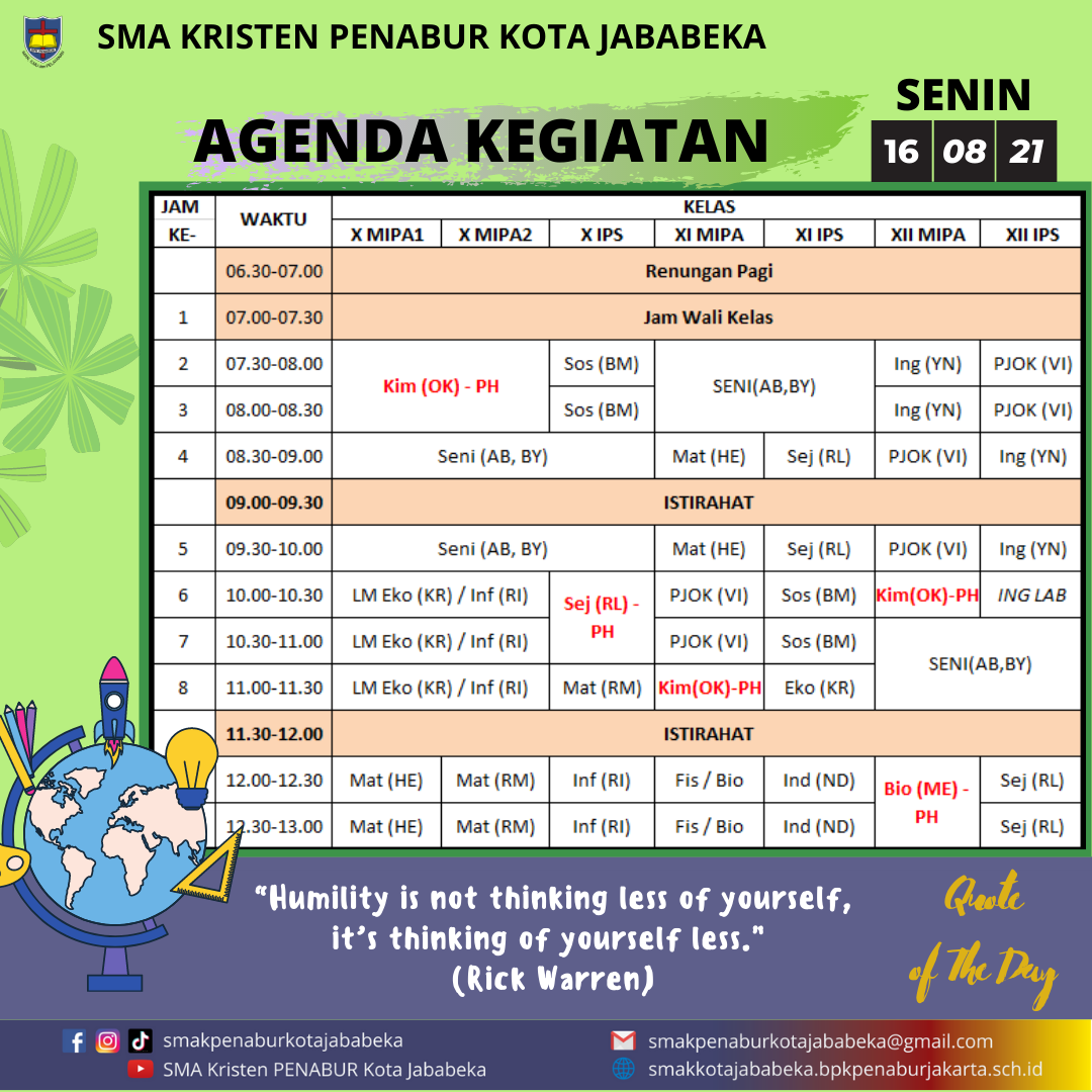 AGENDA KEGIATAN - Senin, 16 Agustus 2021