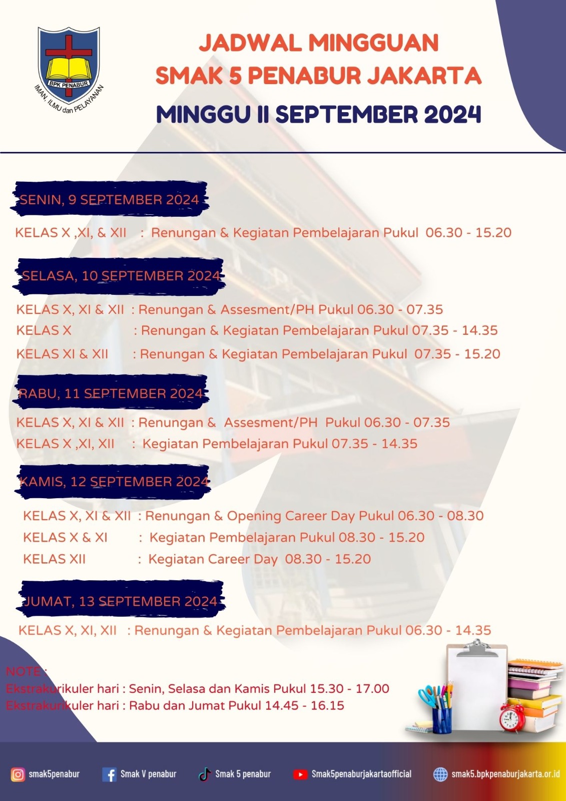 Jadwal Minggu II September 2024 SMAK 5 PENABUR Jakarta