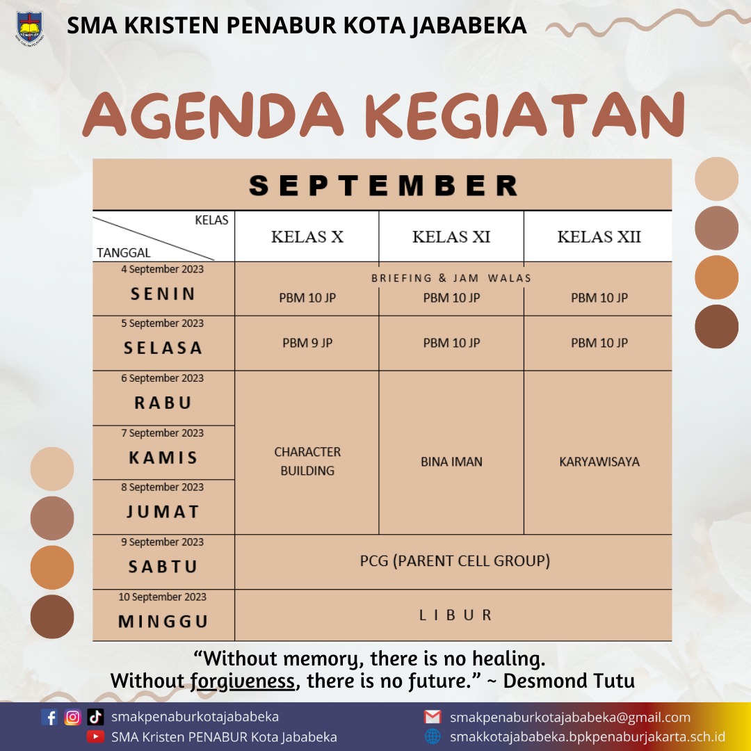 Jadwal Mingguan : 4 September - 10 September 2023