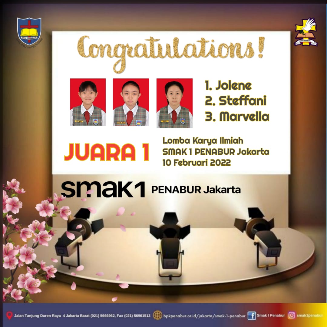 Prestasi Juara 1 Lomba Karya Ilmiah SMAK 1 PENABUR 2022