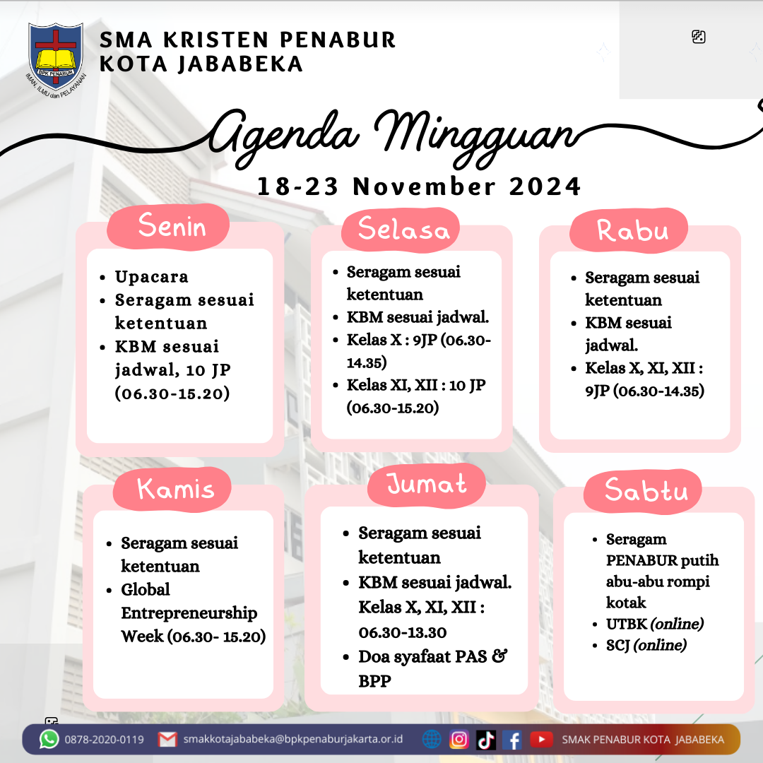 Jadwal Mingguan, 18 November - 23 November 2024