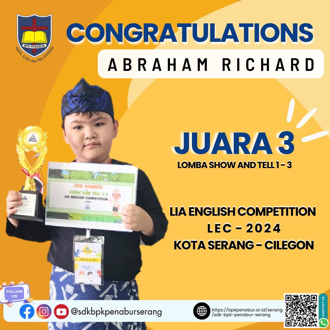 Juara 3 Lomba Show and Tell LIA English Competition (LEC 2024) Tingkat Kota Serang - Cilegon