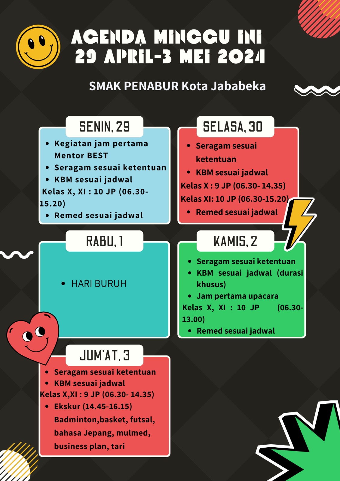 Jadwal Mingguan, 29 April - 3 Mei 2024