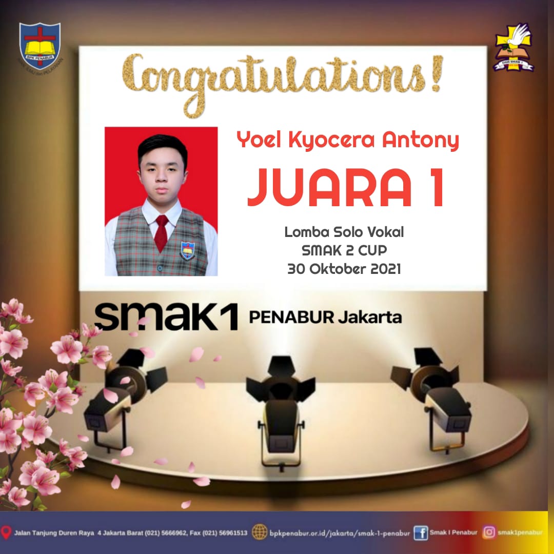 Siswa SMAK 1 PENABUR JAKARTA juara 1 lomba solo Vokalis di kegiatan SMAK 2 CUP 2021