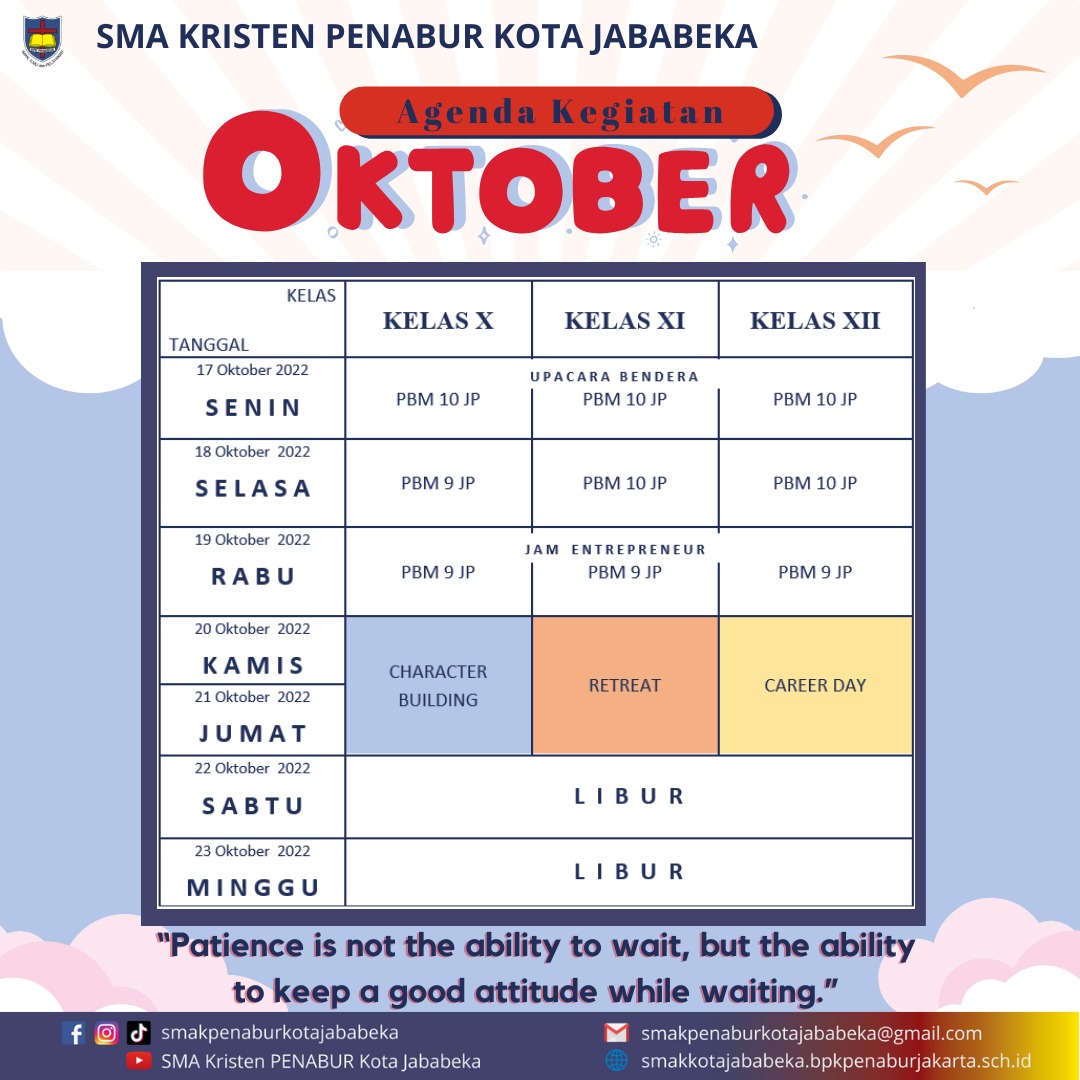 Jadwal Mingguan : 17 Oktober - 23 Oktober 2022