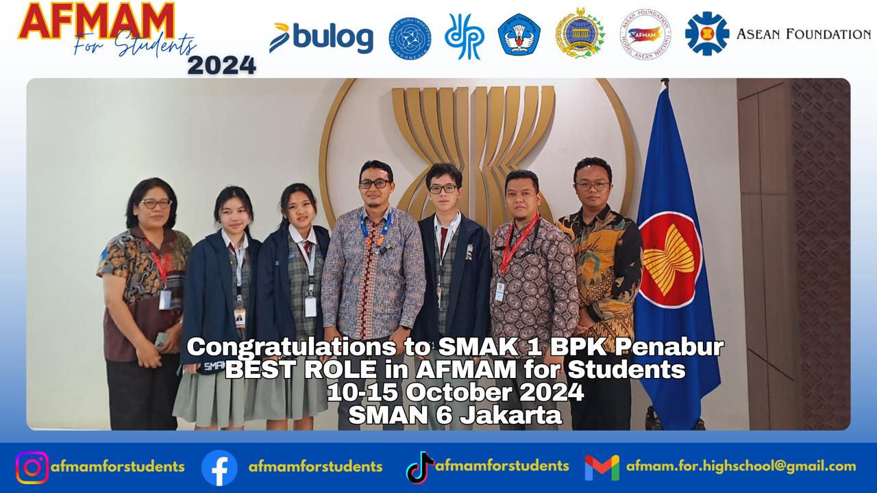 Prestasi Tim MUN SMAK 1 PENABUR Jakarta dalam  AFMAM for students 2024  ASEAN FOUNDATION