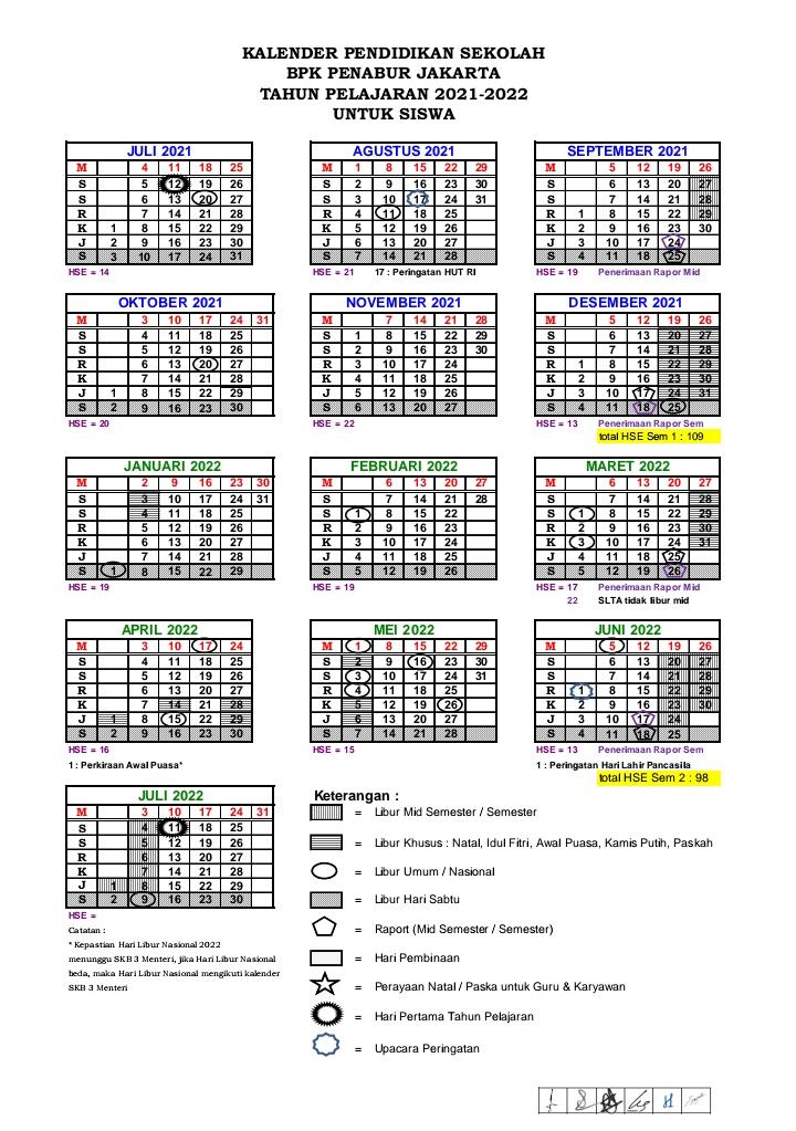 Kalender Akademik Siswa Tahun Ajaran 2021-2022