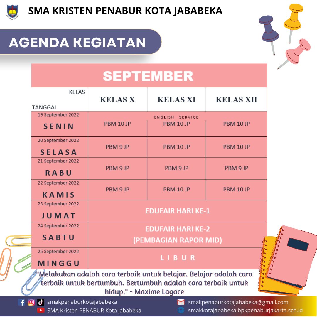 Jadwal Mingguan : 19 September - 25 September 2022