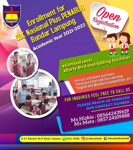 Enrollment for SDK NASIONAL PLUS PENABUR Bandar Lampung Academic Year 2020-2021
