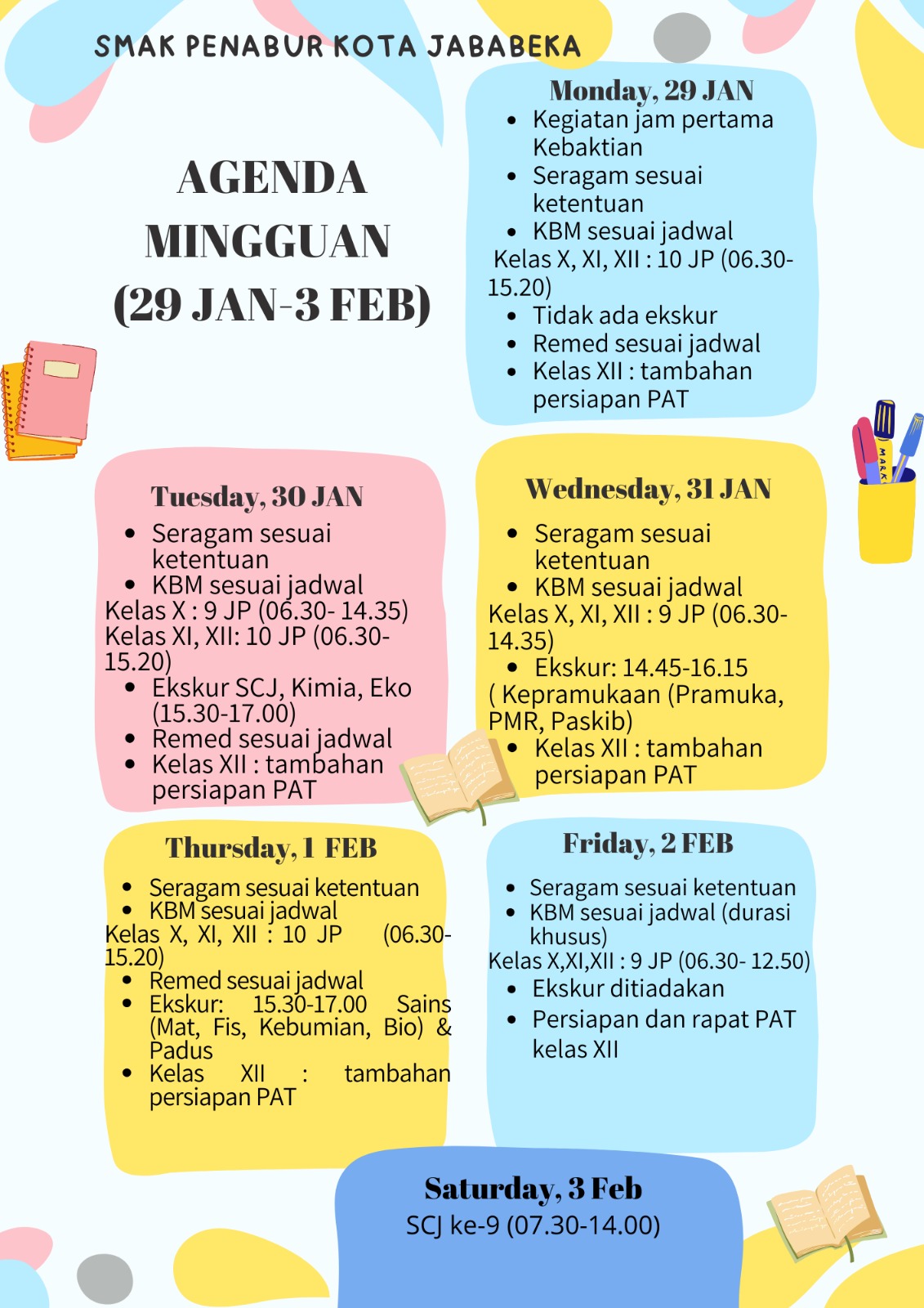 Jadwal Mingguan,  29 Januari - 2 Februari 2024