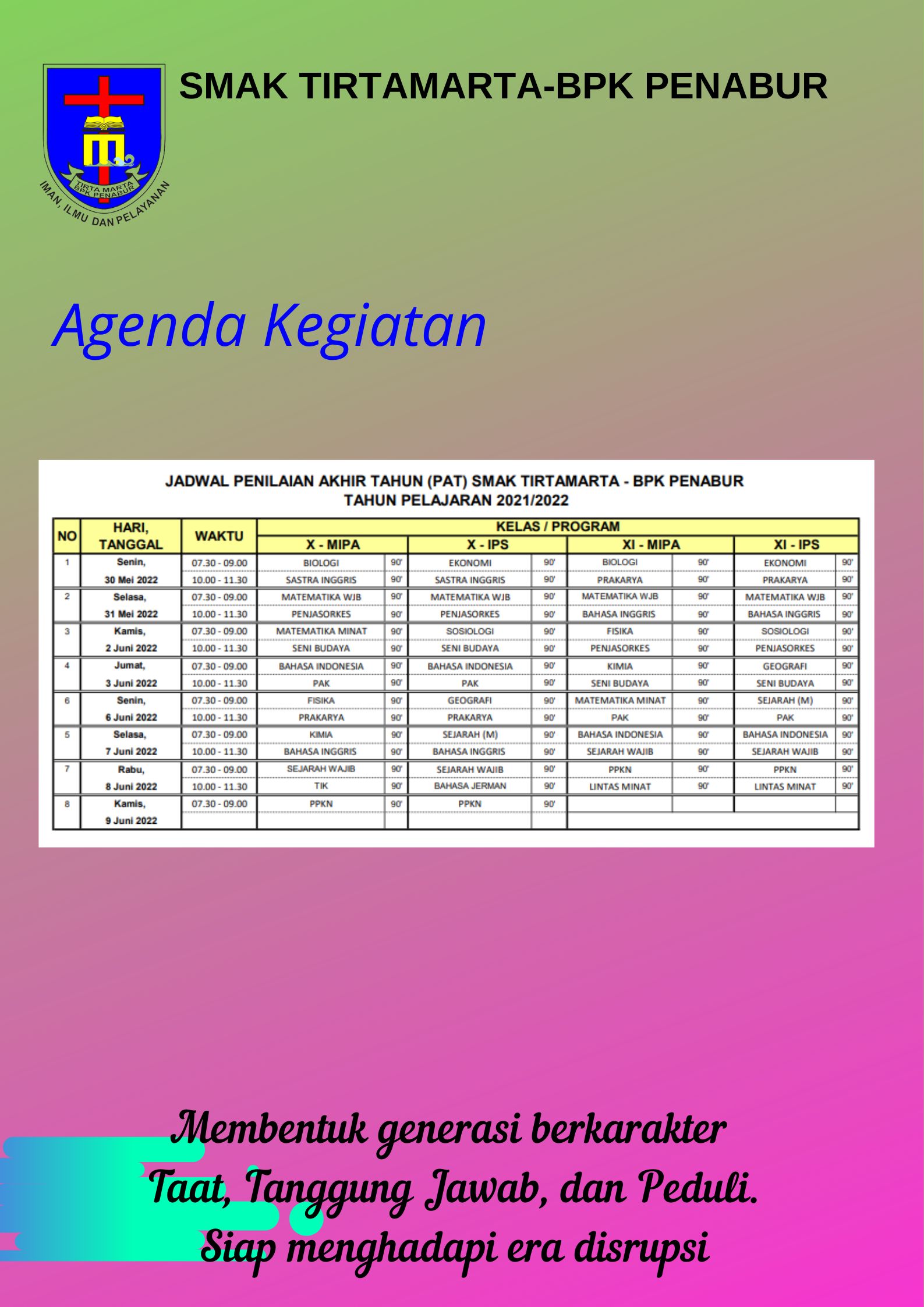 Agenda Kegiatan  30 Mei 2022 - 9 Juni 2022