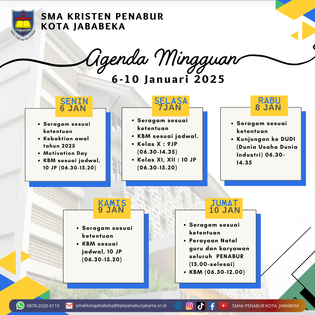 Jadwal Mingguan, 6 Januari - 10 Januari 2025