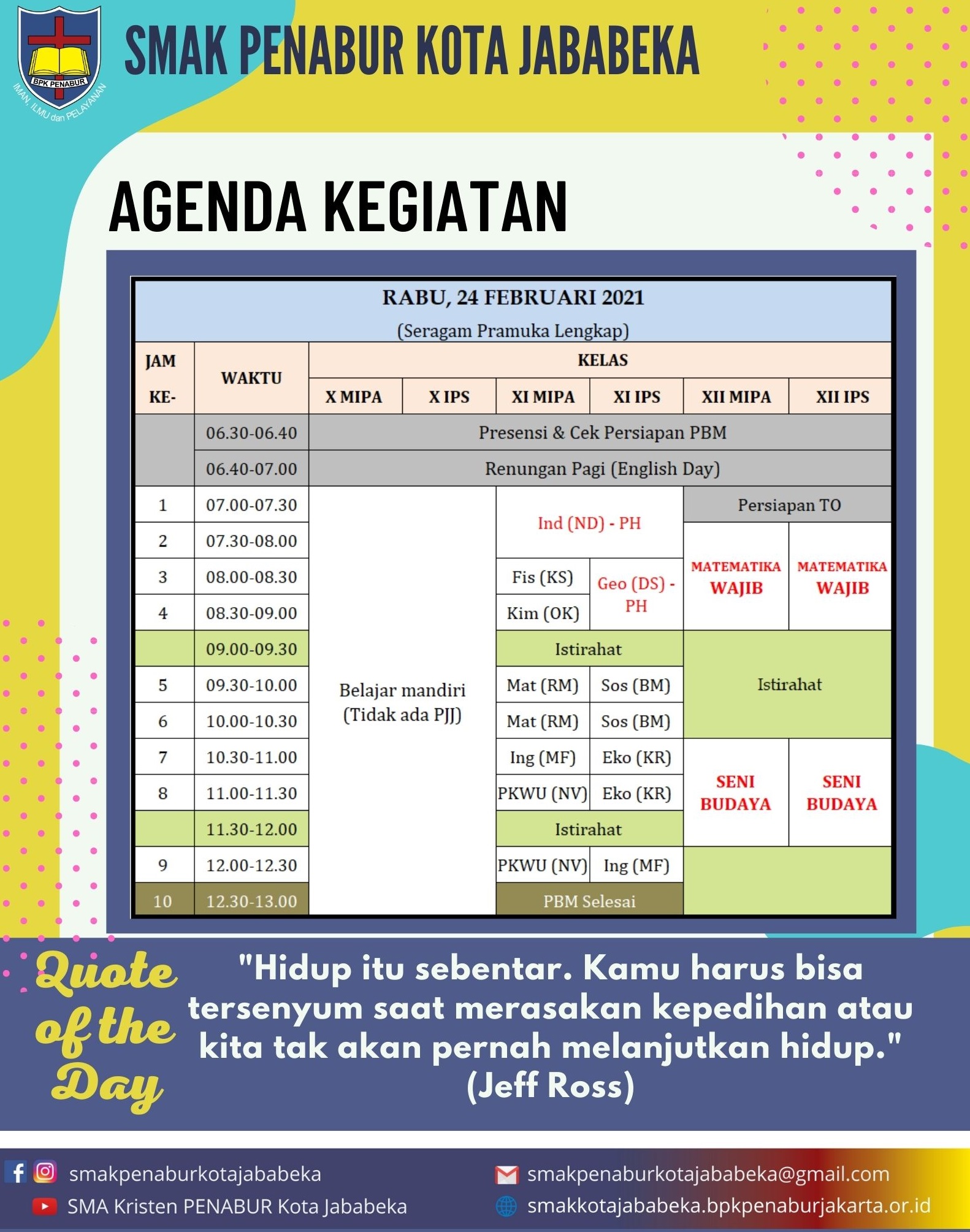 Agenda Harian- Rabu, 24 Februari 2021
