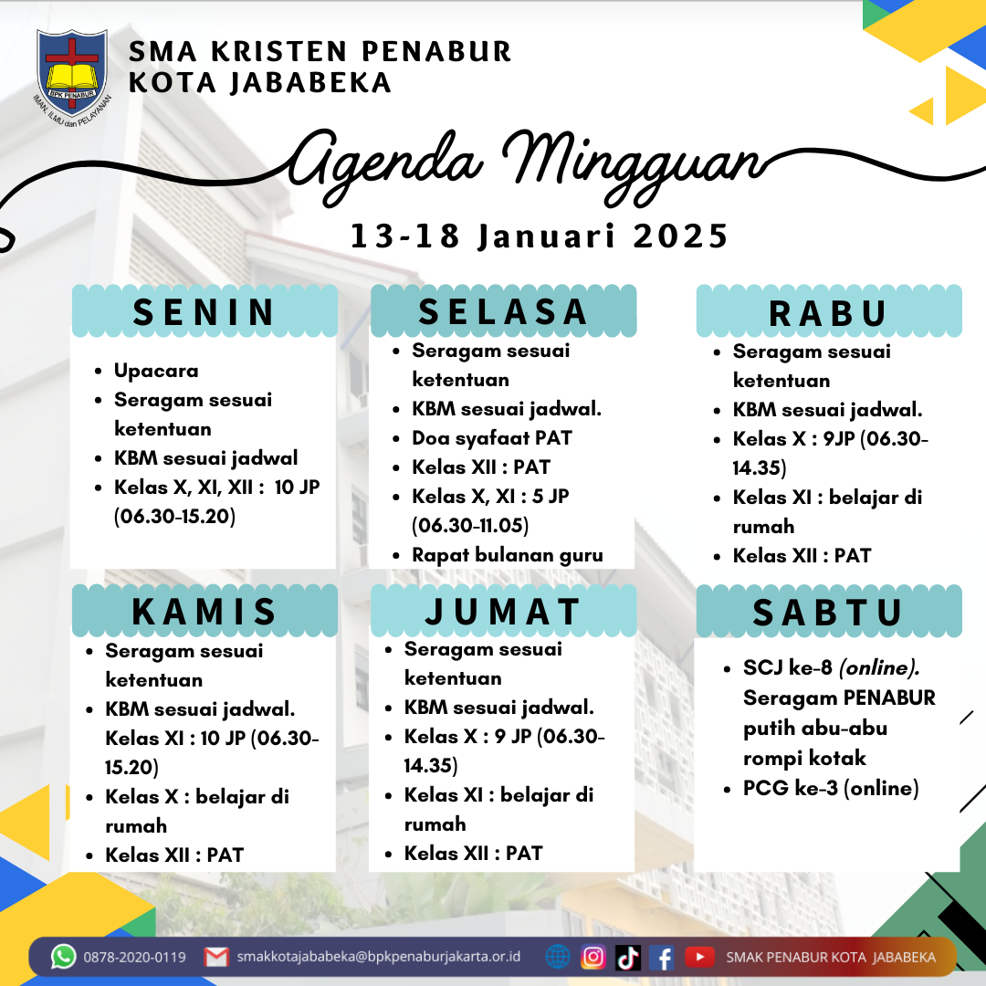 Jadwal Mingguan, 13 Januari - 18 Januari 2025