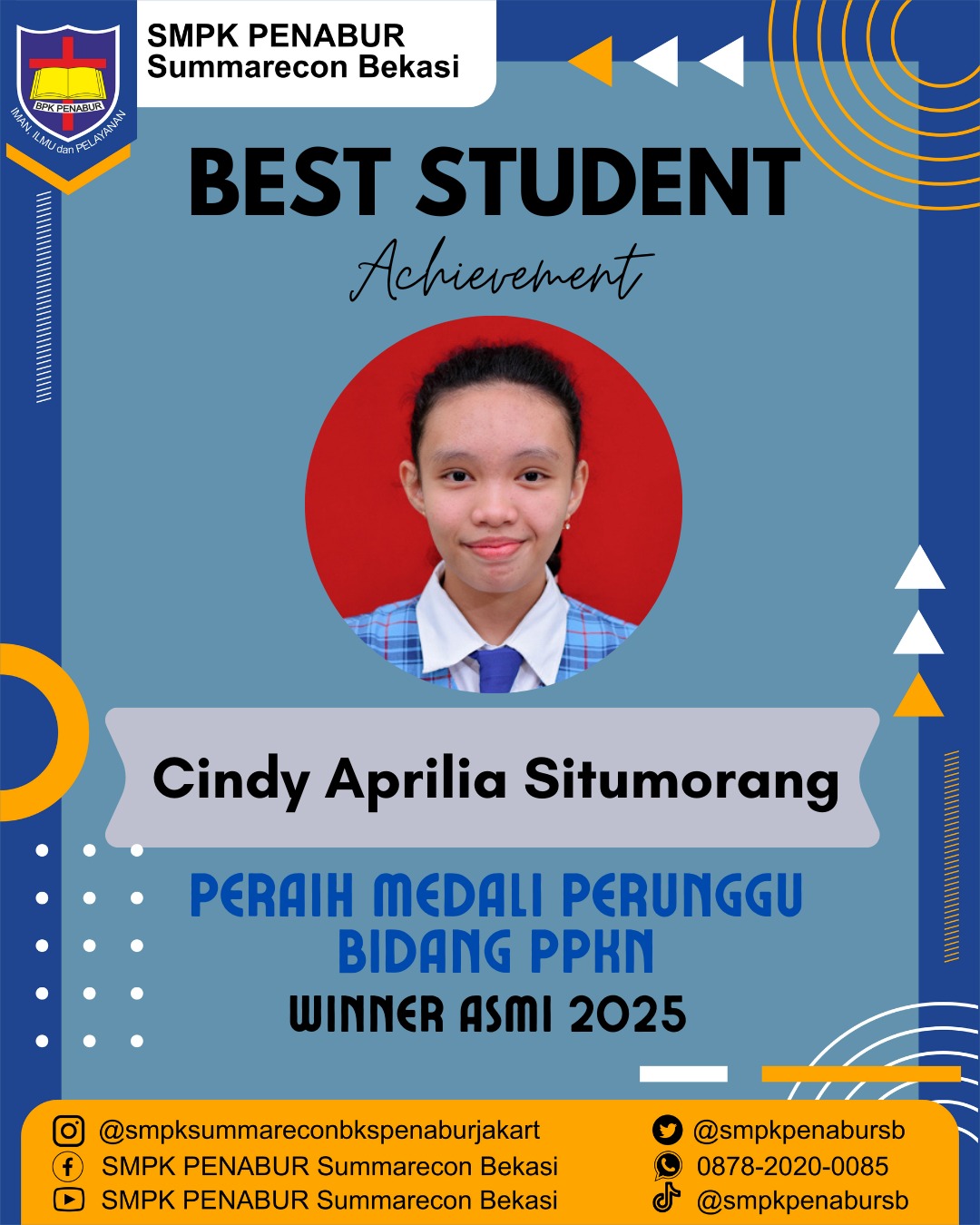 PERAIH MEDALI PERUNGGU  BIDANG PPKn  WINNER ASMI 2025  CINDY APRILIA SITUMORANG