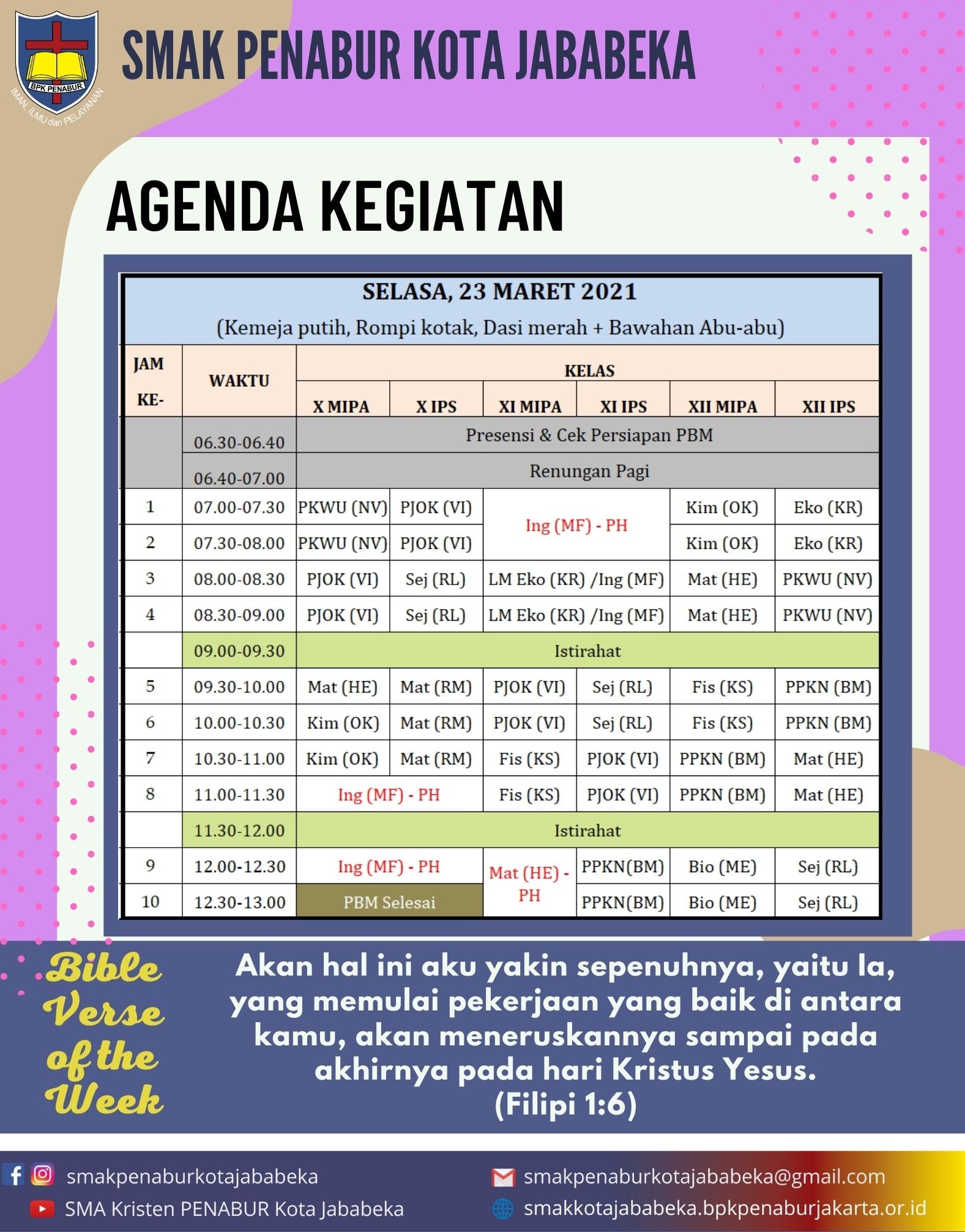 Agenda Kegiatan - Selasa, 23 Maret 2021