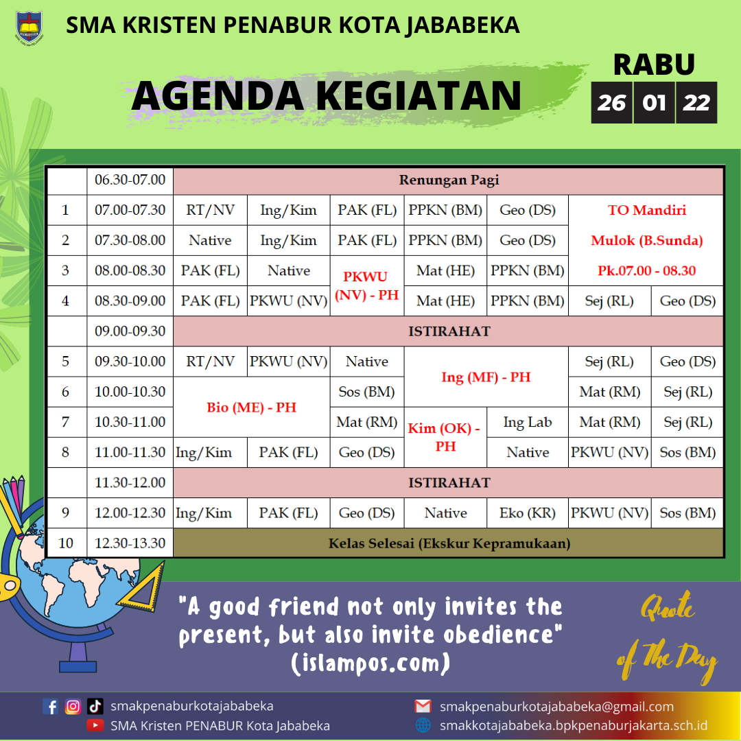 AGENDA KEGIATAN - Rabu, 26 Januari 2022