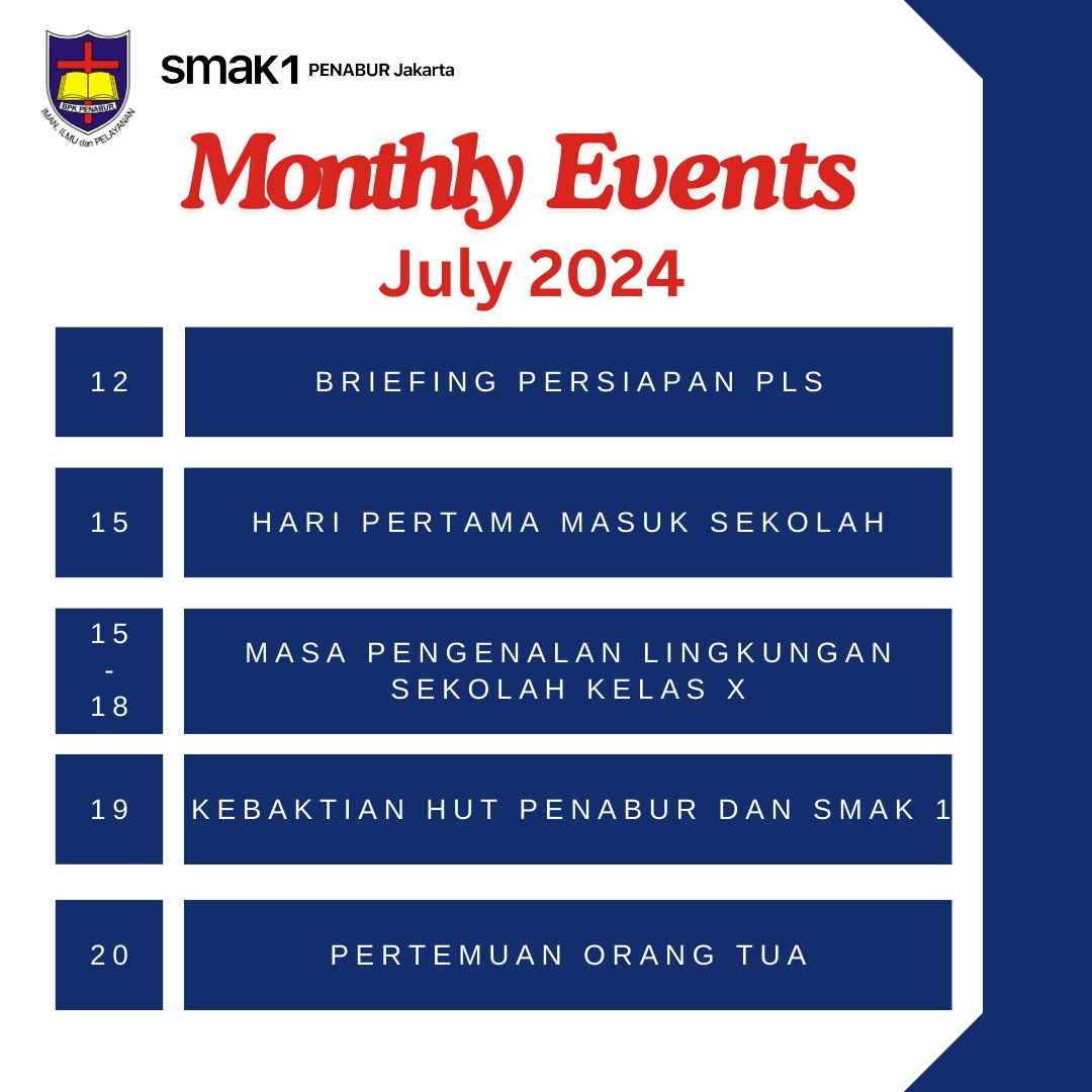 Monthly Events - July 2024 SMAK 1 PENABUR Jakarta